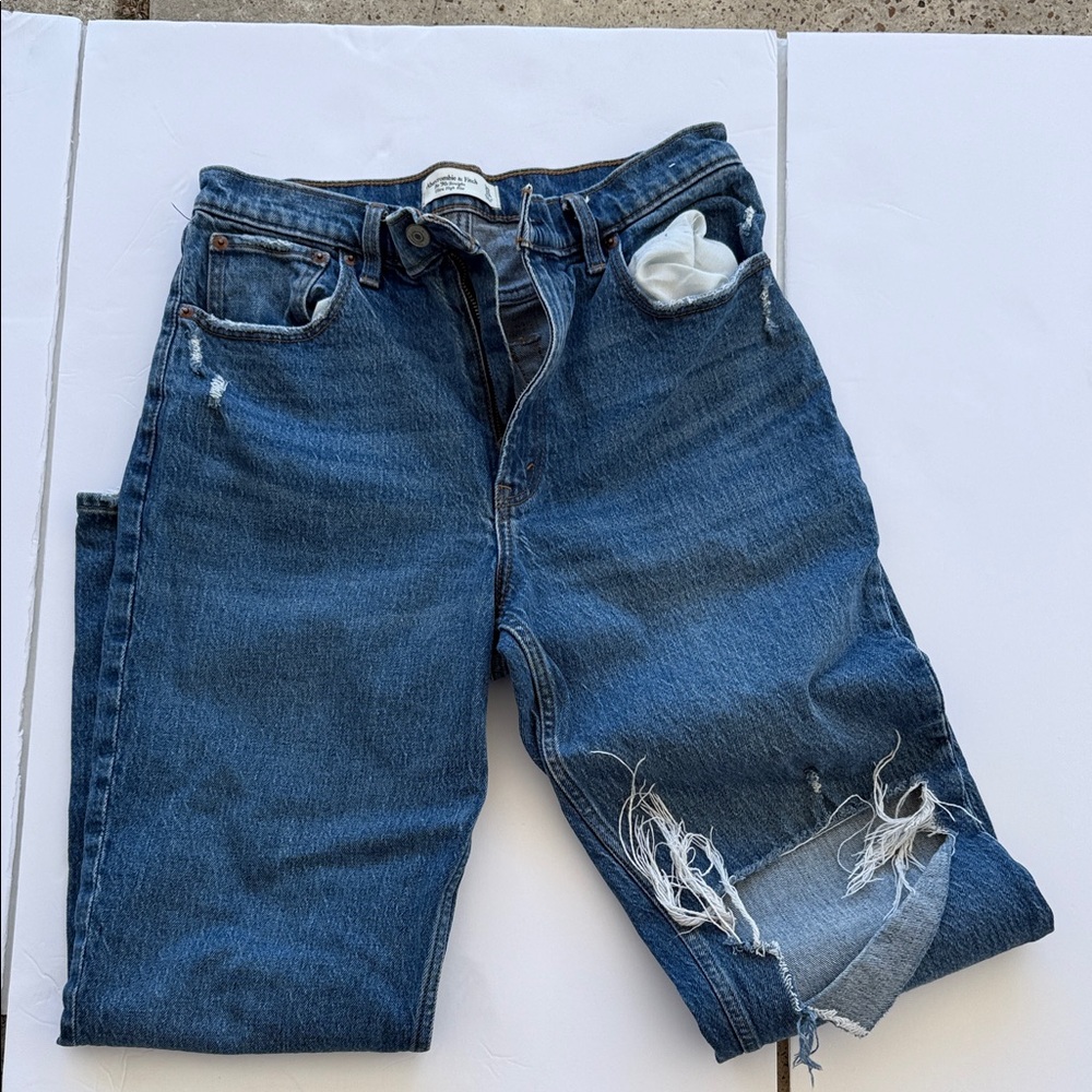 Abercrombie & Fitch Blue Distressed Straight Leg Jeans
